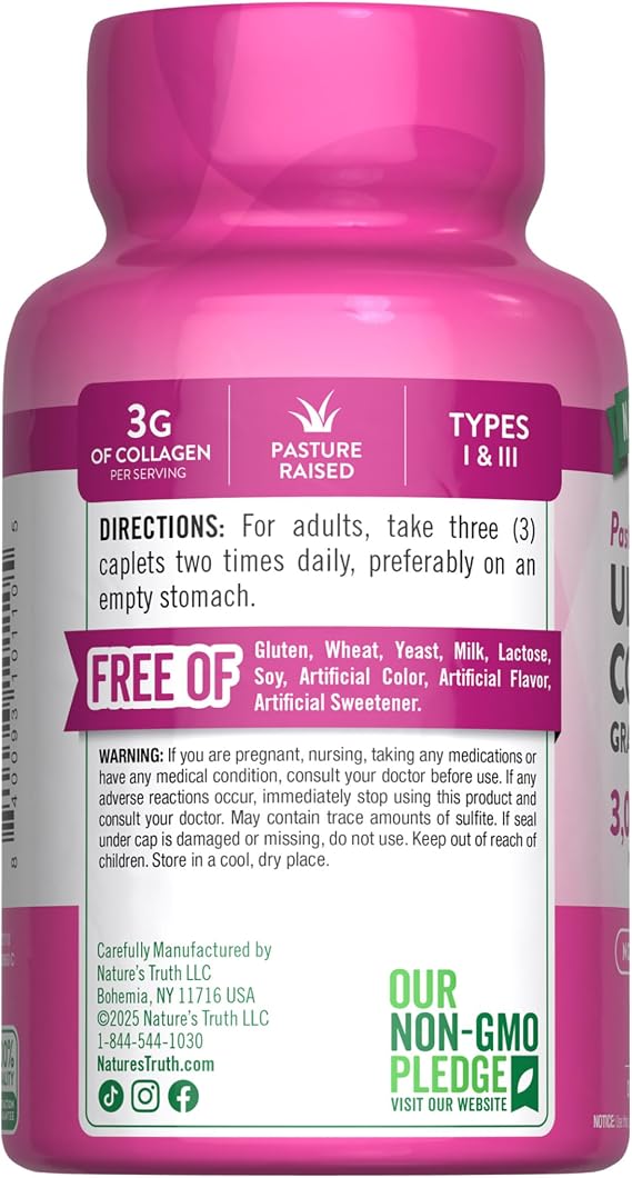 Nature's Truth Collagen Peptides | 90 Caplets | Type 1 and 3 with Vitamin C