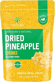 Herbaila Dried Pineapple Chunks 1lb - All Natural Non-GMO Lightly Sweetened Dehydrated Pineapple Bulk, Moist Chewy Tropical Snack 16oz