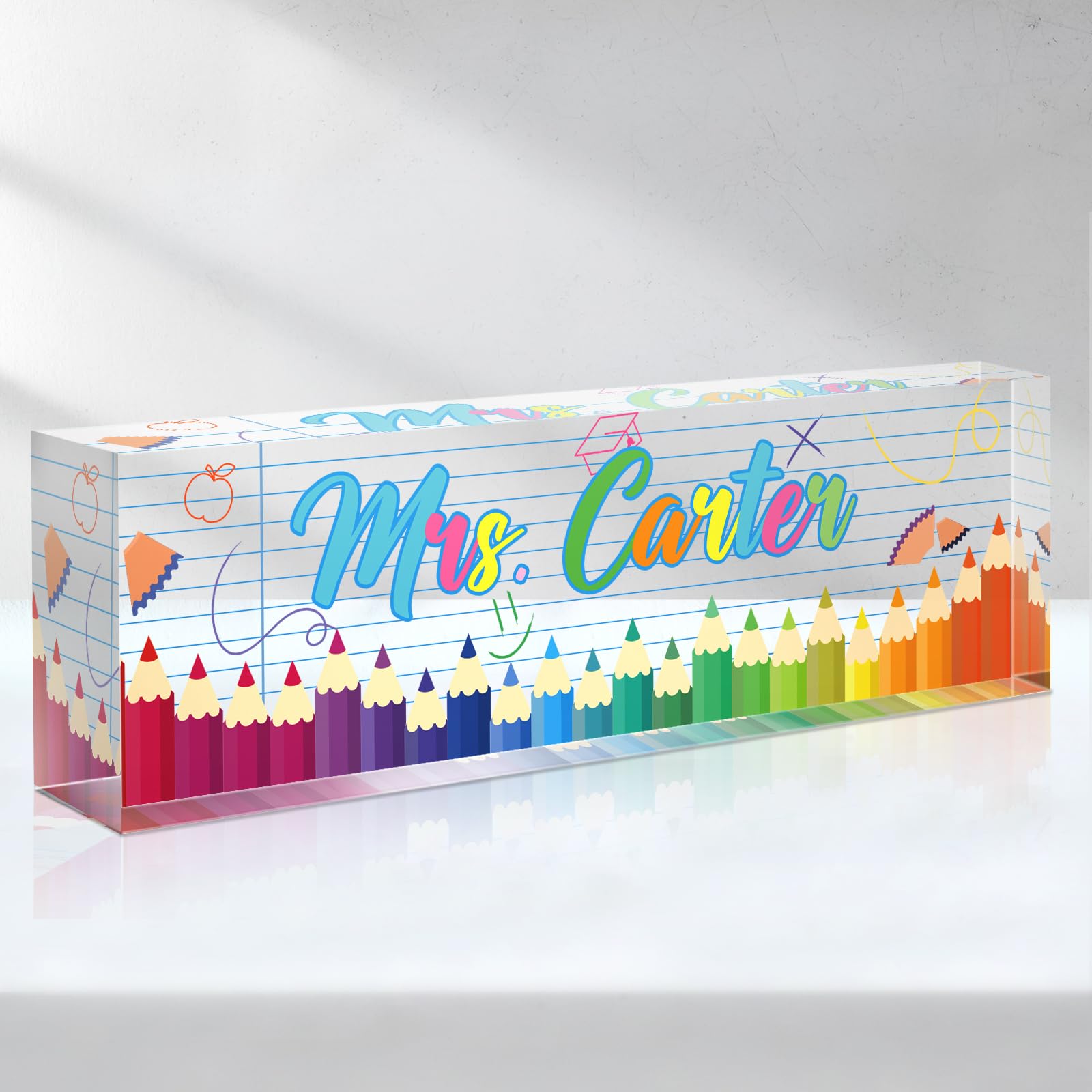 Teacher Office Name Plate for Desk Custom, Desk Name Plate Personalized, Teachers Office Desk Decor, Clear Acrylic Glass Block, Personalized Office Gifts for Teachers, Teacher Appreciation Gifts