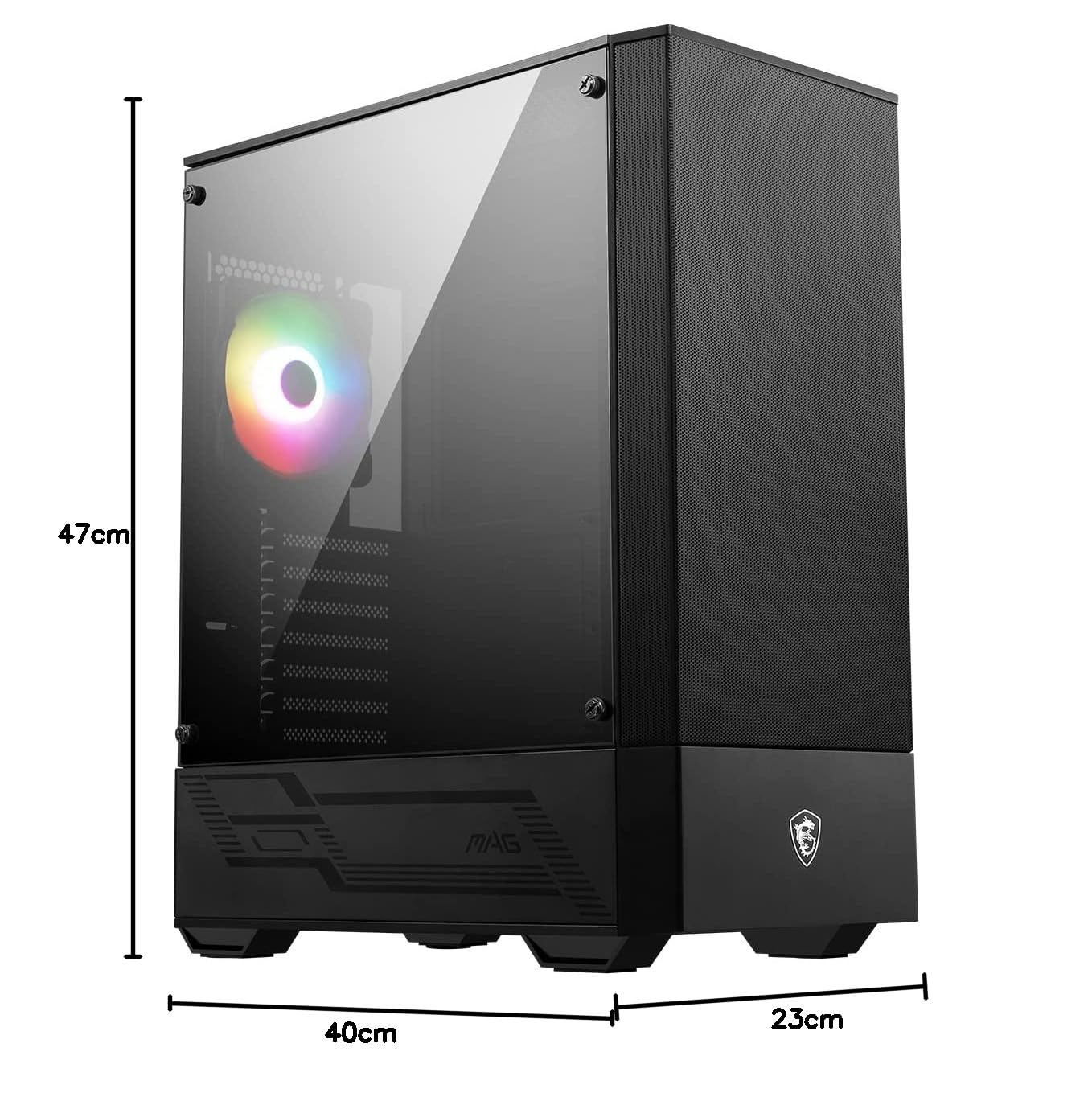 MSI MAG Forge 110R Boitier PC Gaming Moyen Tour Noir, 1x Ventilateur 120mm ARGB, Panneau Latéral en Verre Trempé, ATX, mATX, Mini-ITX