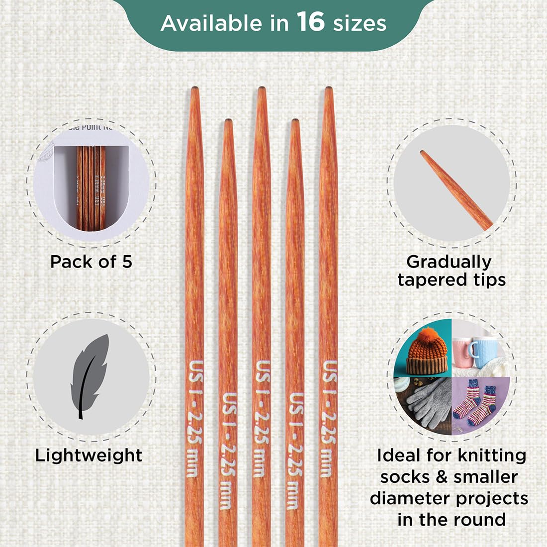 KnitPro Dreamz Double Pointed Needles 6" (15cm), Orange Lily, 2.25mm - Image 3