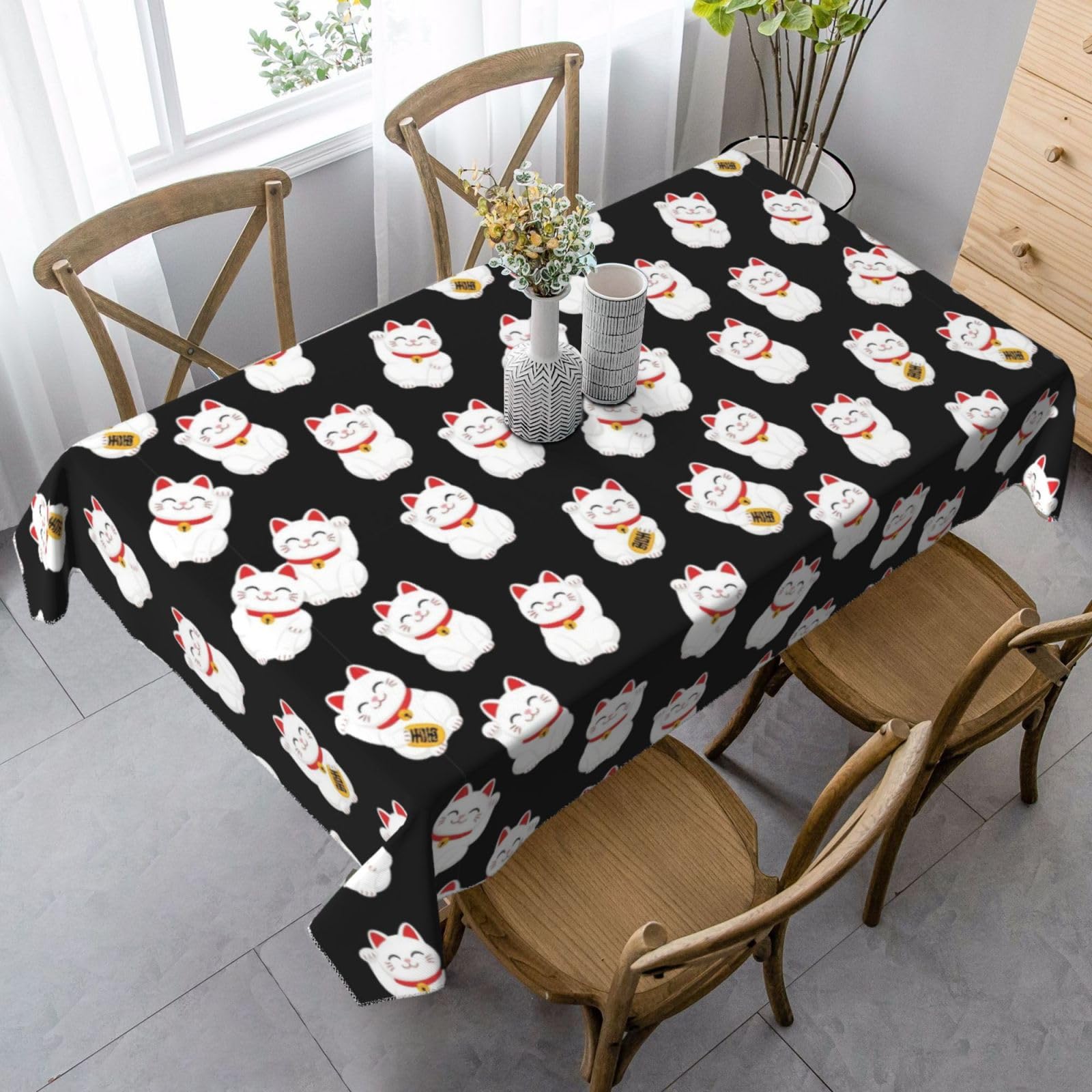 Nappe chatons mignons et chat noir porte-bonheur rectangulaire 137x183 cm