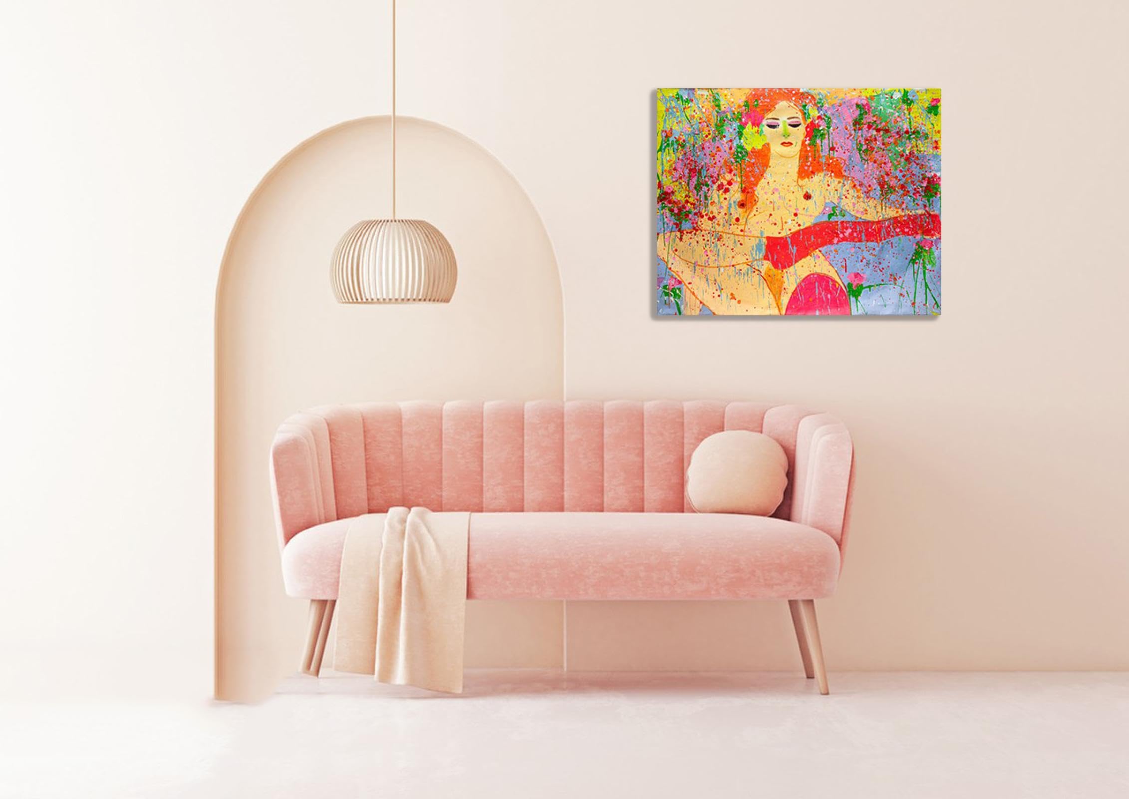 RKGHDCX Dipinti astratti famosi di Walasse Ting Poster e stampa su tela Voglio restare a casa stasera, 1974" Riproduzione di quadri famosi su Tela per soggiorno Decor 90x115cm(35x45in) Incorniciato