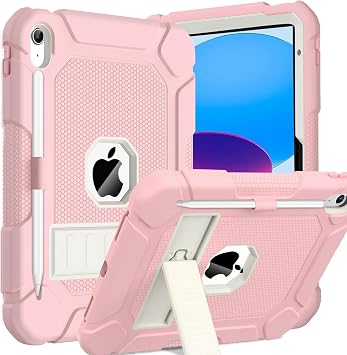 BMOUO Case for iPad A16 11th Generation 11 Inch 2025/iPad 10th Generation 10.9" 2022 - with Kickstand & Pencil Holder, Heavy Duty Shockproof Protective iPad 11th 10th Generation Case, Pink