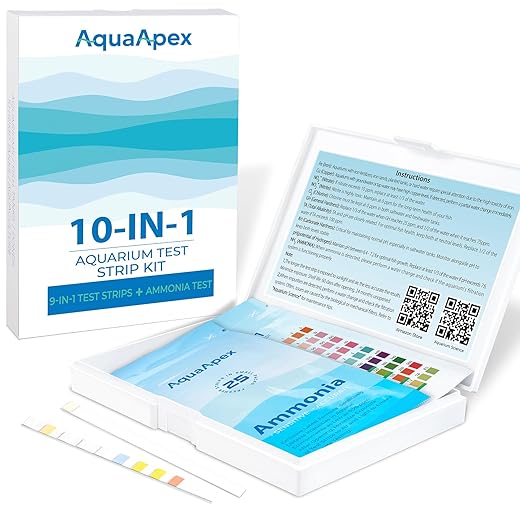 10-in-1 Aquarium Test Kit (50 Strips) 25 Multi-Test + 25 Ammonia | Ammonia Test kit Aquarium for Freshwater & Saltwater | Saltwater Test Strips for Fish Tanks, Ponds | Test Nitrate, pH & More.