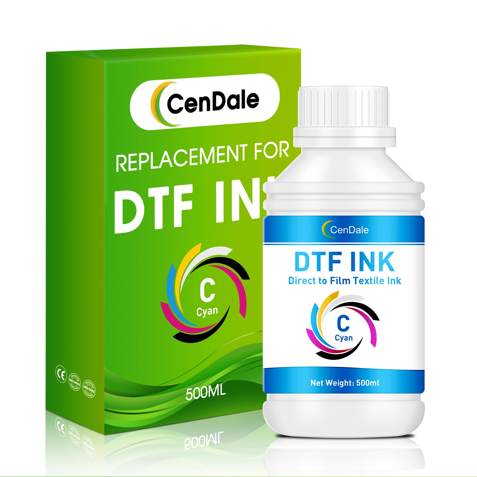 Premium DTF Cyan Ink - 500ML DTF Transfer Ink for PET Film, Refill DTF Ink Cyan for Epson ET-8550, L1800, L800, R2400, R1390, P400, P800, XP15000, Heat Transfer Printing Direct to Film