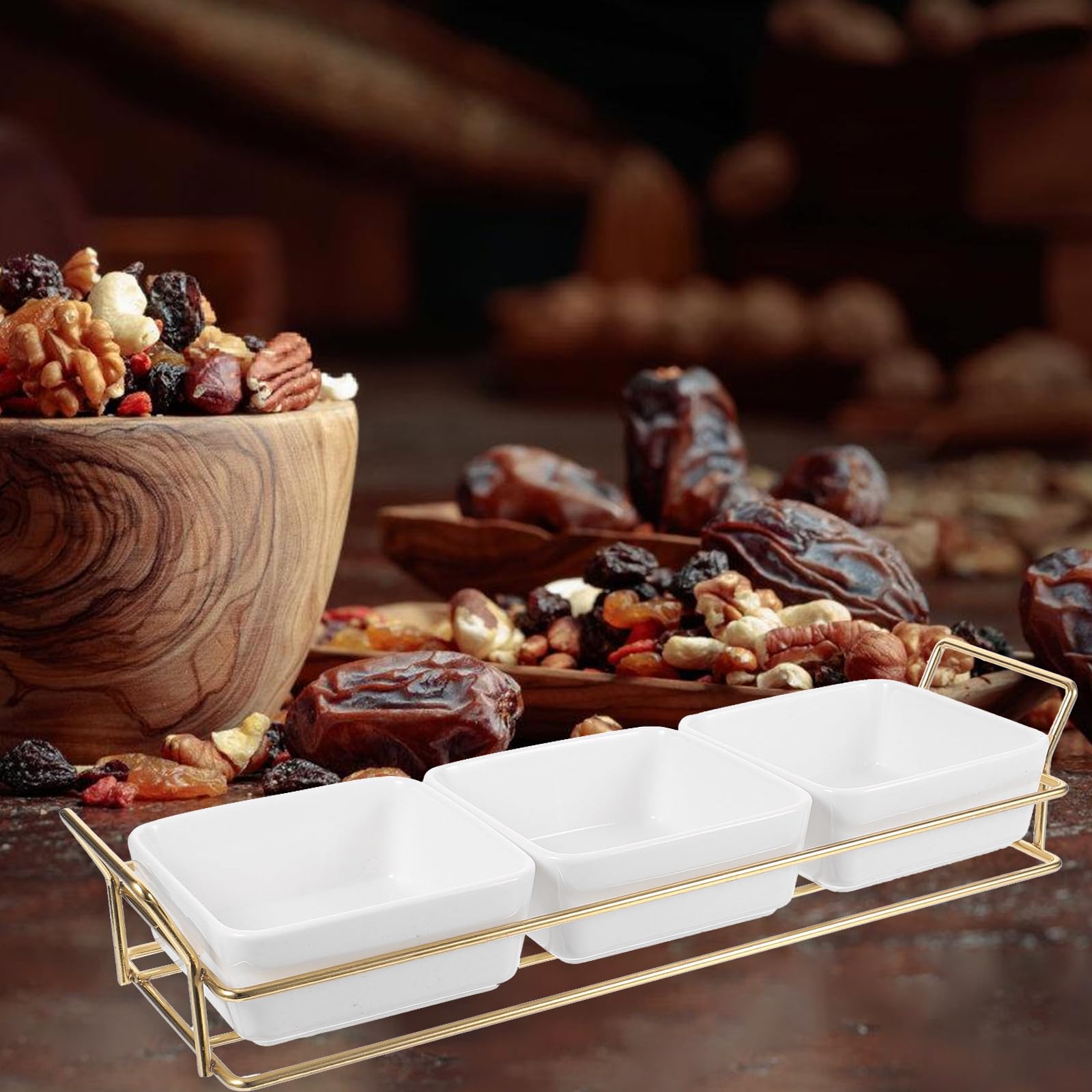 POPETPOP Vassoio Porta Snack e Frutta Secca 3 Scomparti Piatto da Portata per Dolci e Salatini Aperitivo a Casa