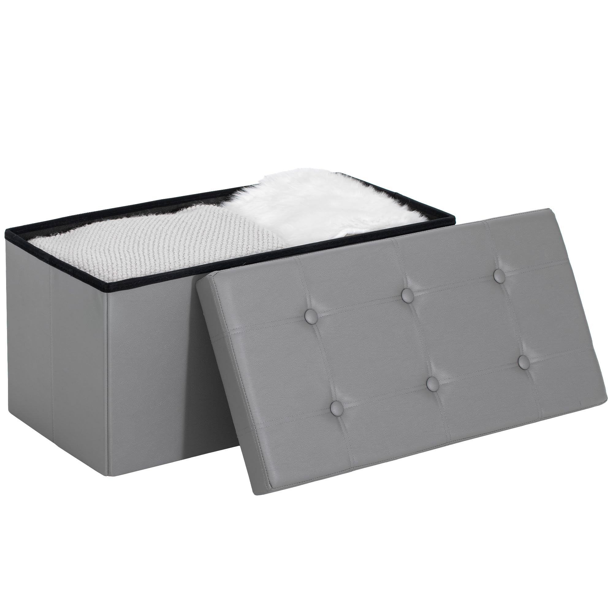 Homcom Black/Grey Storage Ottoman Bench, 89L Pu Leather Folding Foot Rest,