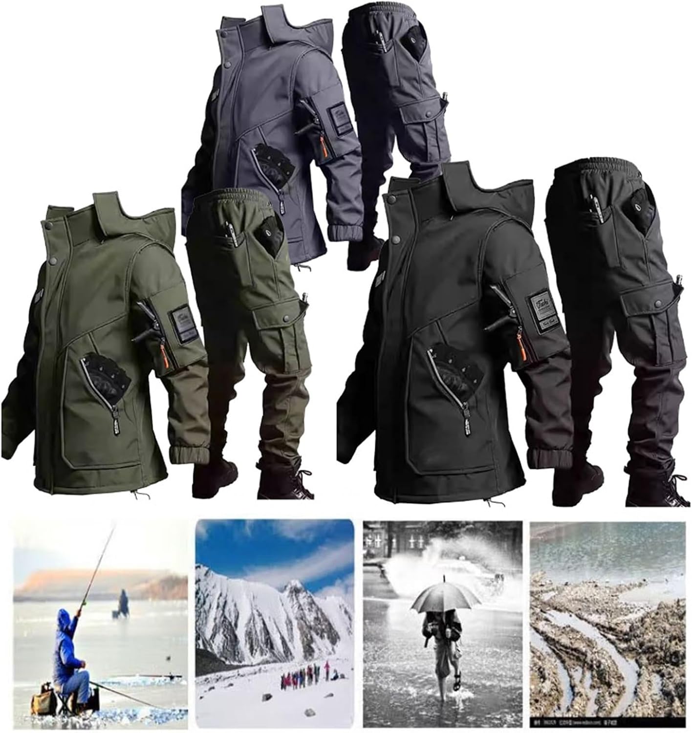 Wygwlg Men's Winter Ski Suits, Winter Warm Outdoor Wear-Resisting Hooded Sports Plush and Thicken Ski Suits Set