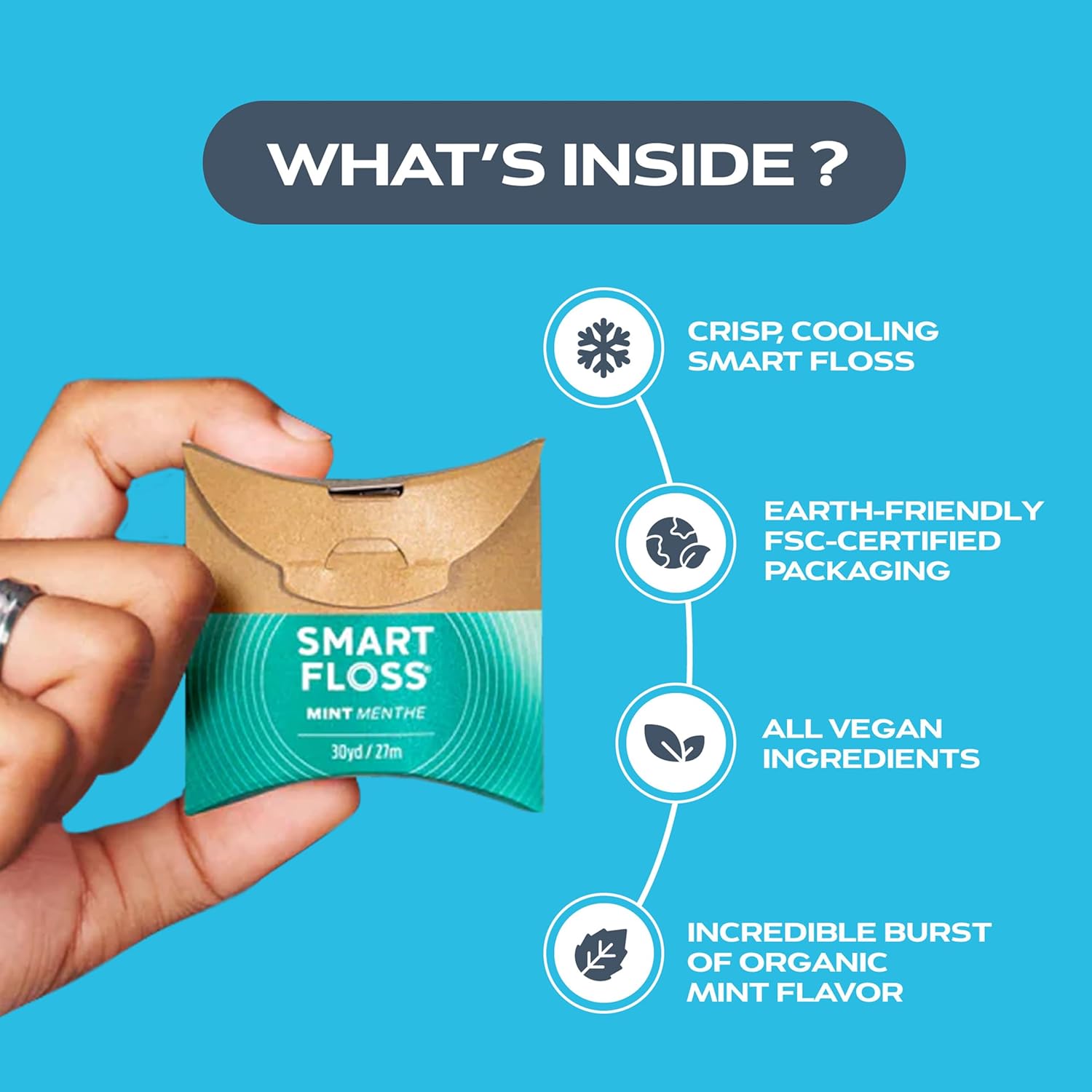 drTung's Smart Floss Mint for Teeth - Natural Expanding Dental Floss, Gentle on Tooth & Gums, Expands & Glides, PTFE & PFAS Free, Certified Organic Mint Essential Oils - Pack of 12