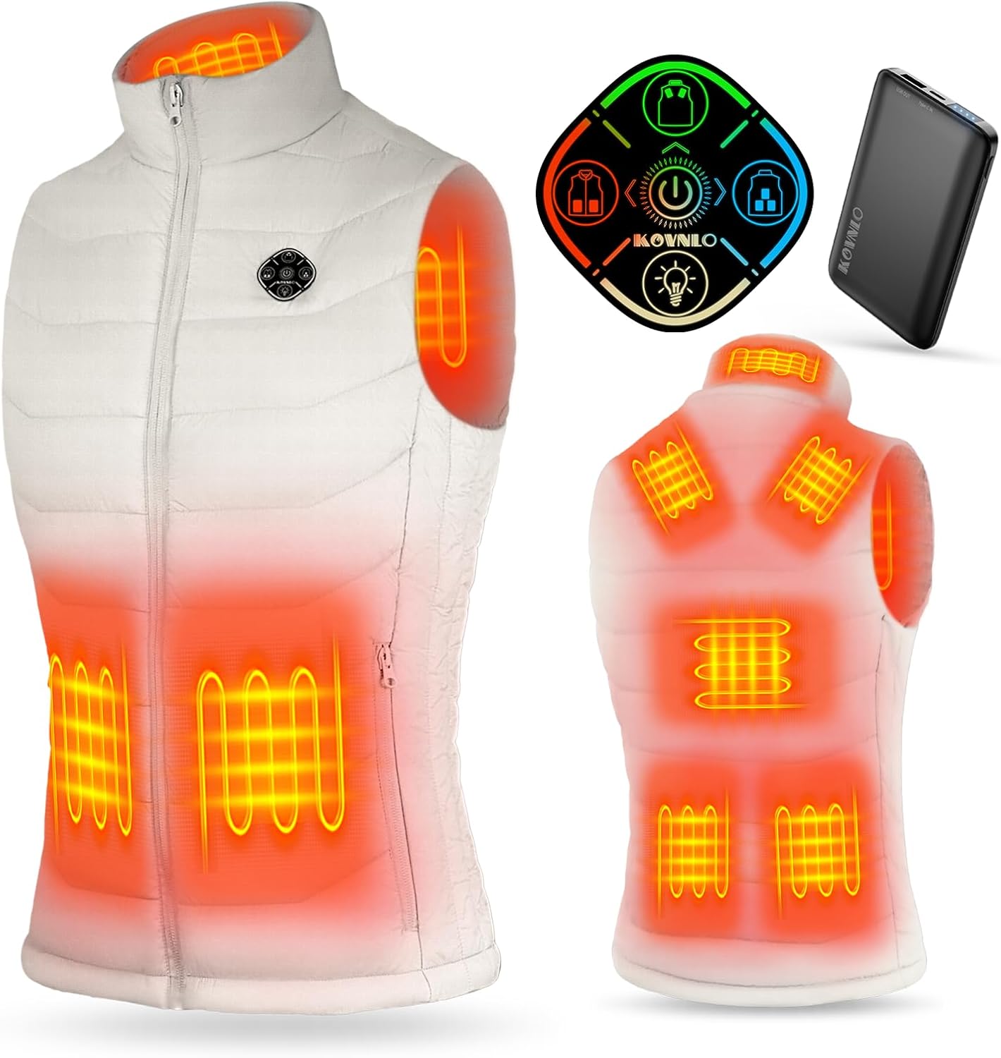 KOVNLO Heated Vest for Women With Battery Pack Included (White, M) Smart Controller with Light-out Design
