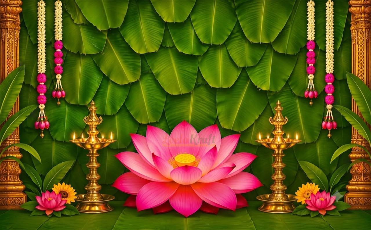 Pink Lotus Backdrop Cloth (5x8 Feet) | Traditional Pooja Decoration Background Curtain | for Festivals, Functions, Ceremonies & Home Décor-image-10