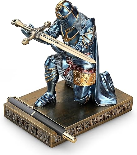 Miniatura 5 de King's Guard Leader Cloak Warrior Knight - Soporte para teléfono celular, estatua de caballero adorno, soporte para bolígrafo y pisapapeles para