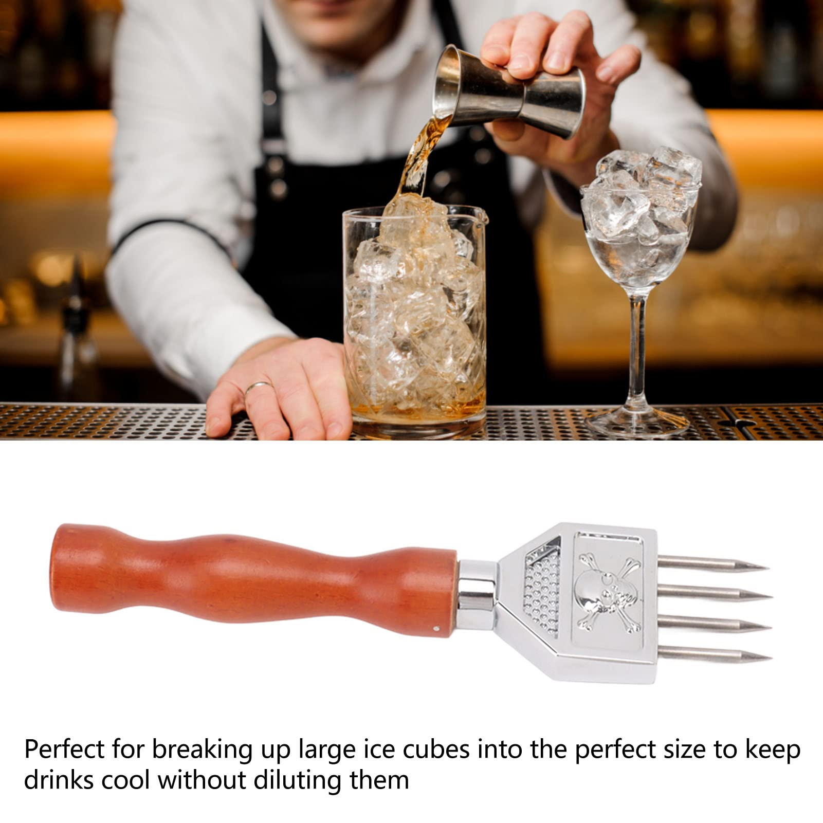 Ice Chipper, Type B Wood Handle Ice Crusher with Wooden Handle Ice Picks Breaking Ice Kitchen Tool for Cafe Home (Type B)