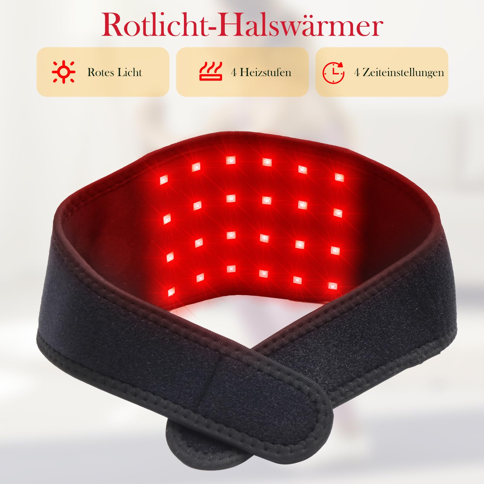 Rotlicht-Gürtel für Nacken,4 Helligkeitsstufen,Duale Wellenlaengen 660nm & 850nm Infrarotlampe,4 Modi für für Körper, Arm, Handgelenk, Knöchel