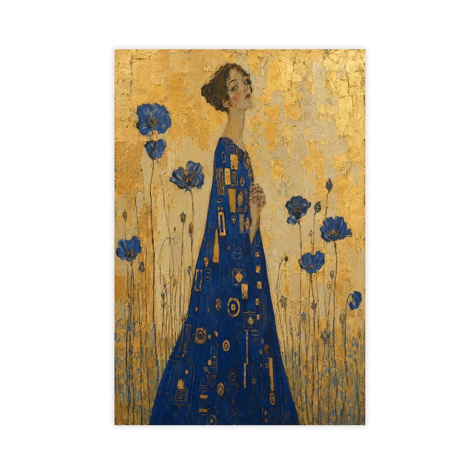 W7c8u2x3 Unframe-Style-13 Woman In Blue Floral Dress Canvas Wall Art, Gallery Wall