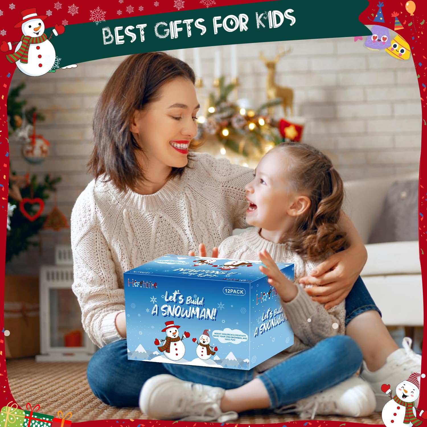 Paquete de 12 kit de muñeco de nieve, kit de muñeco de nieve de arcilla moldeada, manualidades de Navidad para niños, perfecto para fiestas de vacaciones de invierno, rellenos de calcetines de 7