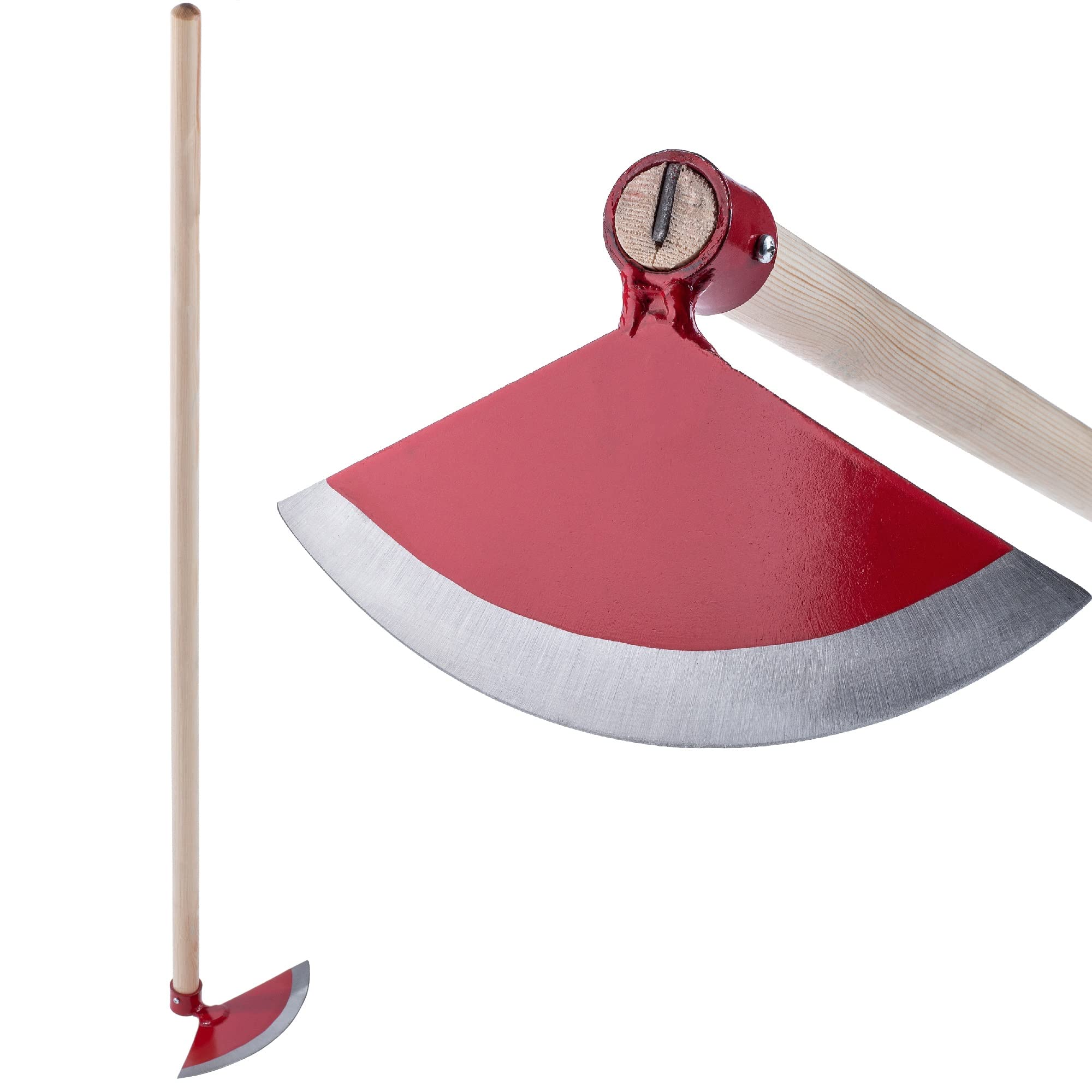 KADAX Azada con cabeza de metal, azada de jardín con mango de madera, azada para eliminar malas hierbas, accesorio de jardín para deshierbar (semicircular, ancho: 23 cm, rojo)