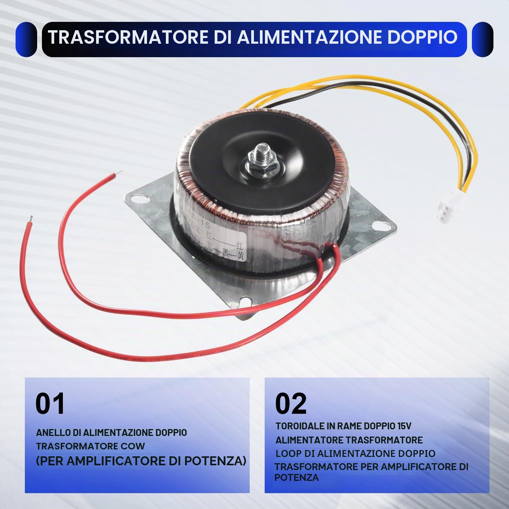 Doppio trasformatore toroidale in rame da 15 V per alimentatore doppio trasformatore di loop per amplificatore di potenza