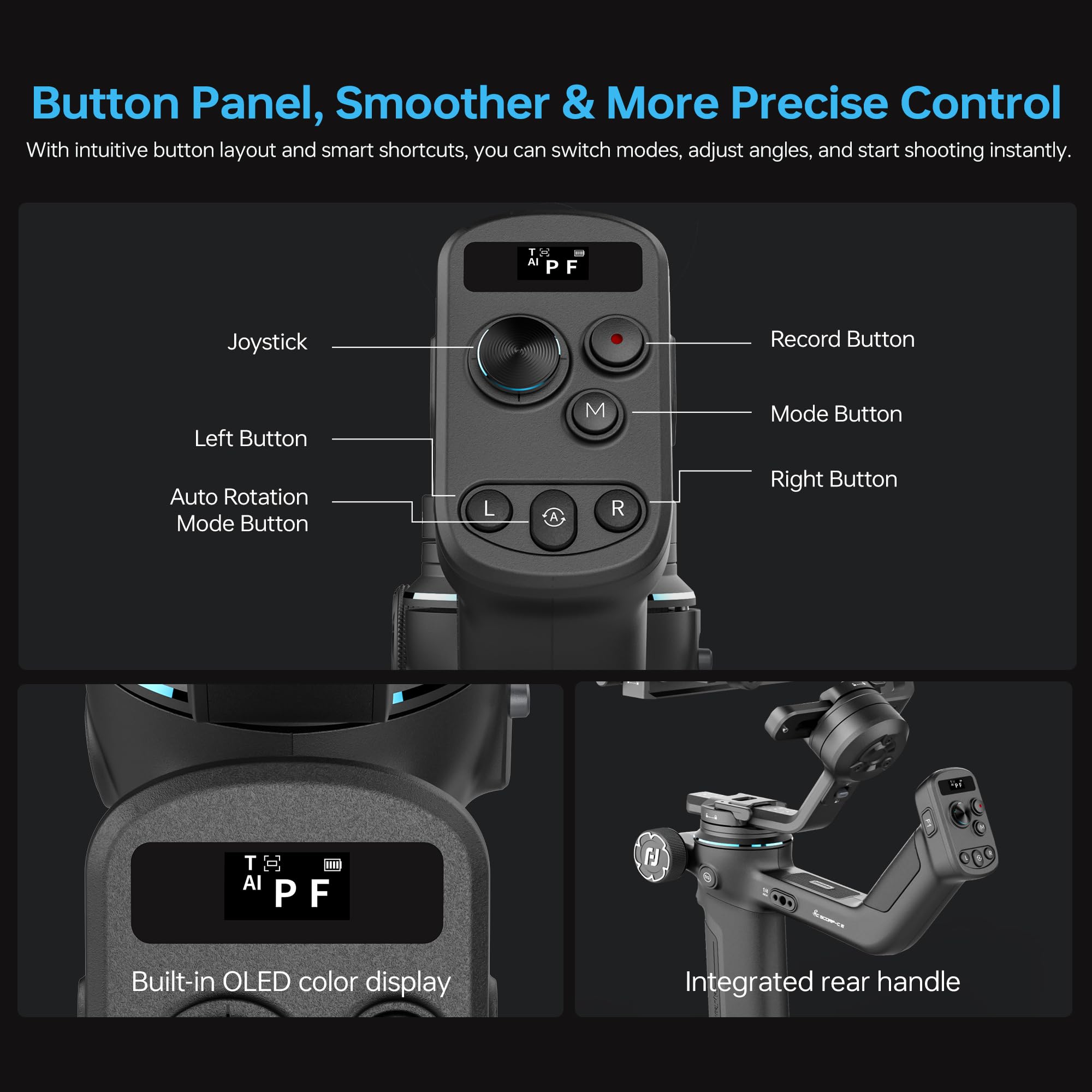 Feiyutech SCORP-C2 Stabilisateur Caméra avec suivi IA,Stabilisateur 3 axes pour Appareils Photo,Charge utile de 3,5kg,Poignée Arrière Intégrée,Prise de vue Verticale Native,Commandes par Boutons