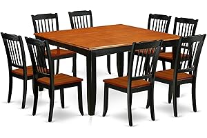 East West Furniture 8 Seat Black & Cherry Square Dining Table Set with Butterfly Leaf