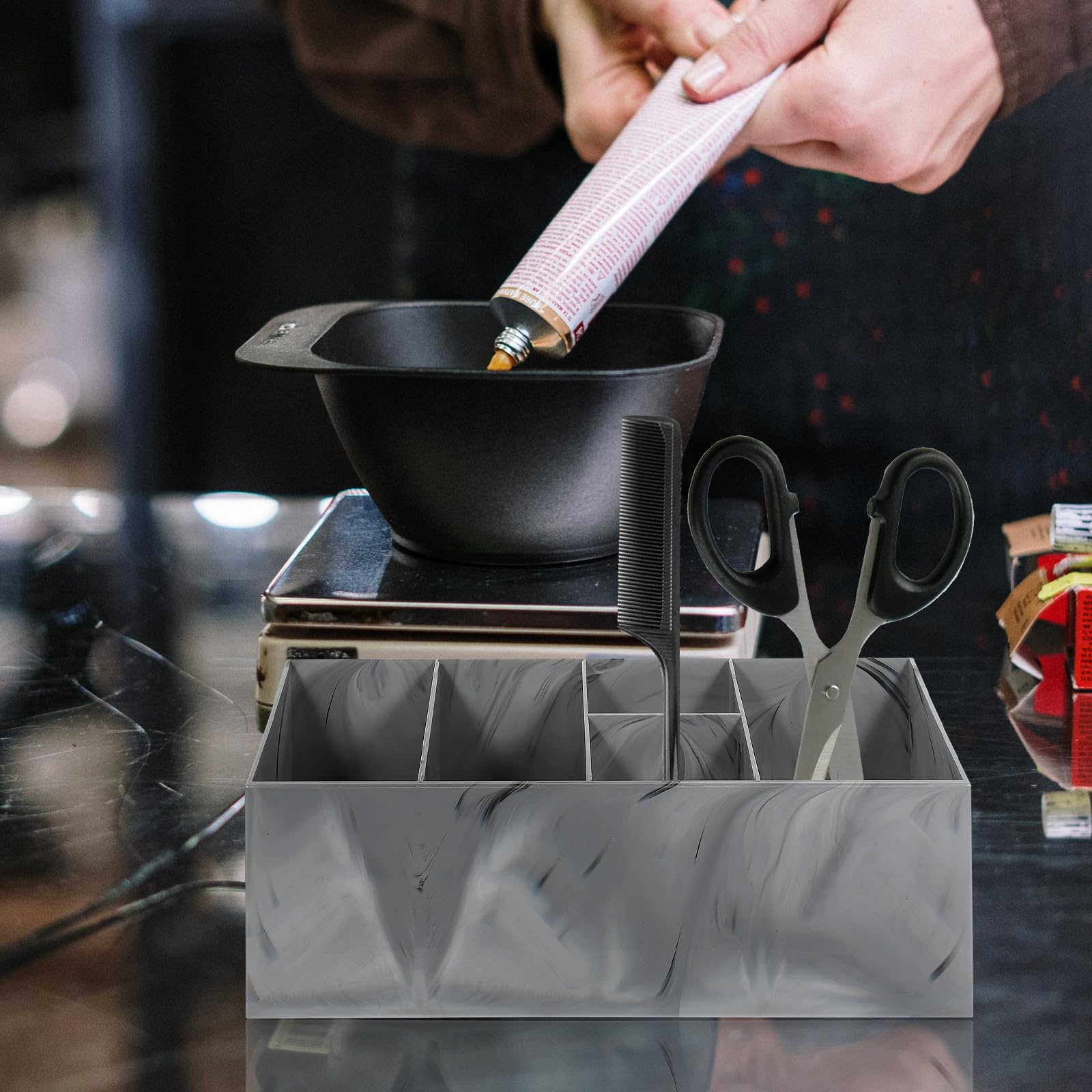 POPETPOP Porta Utensili per Parrucchiere Grande Capacità in Acrilico e Design a Scomparti, Organizzatore per Forbici e Pettini da Salone o Uso Domestico