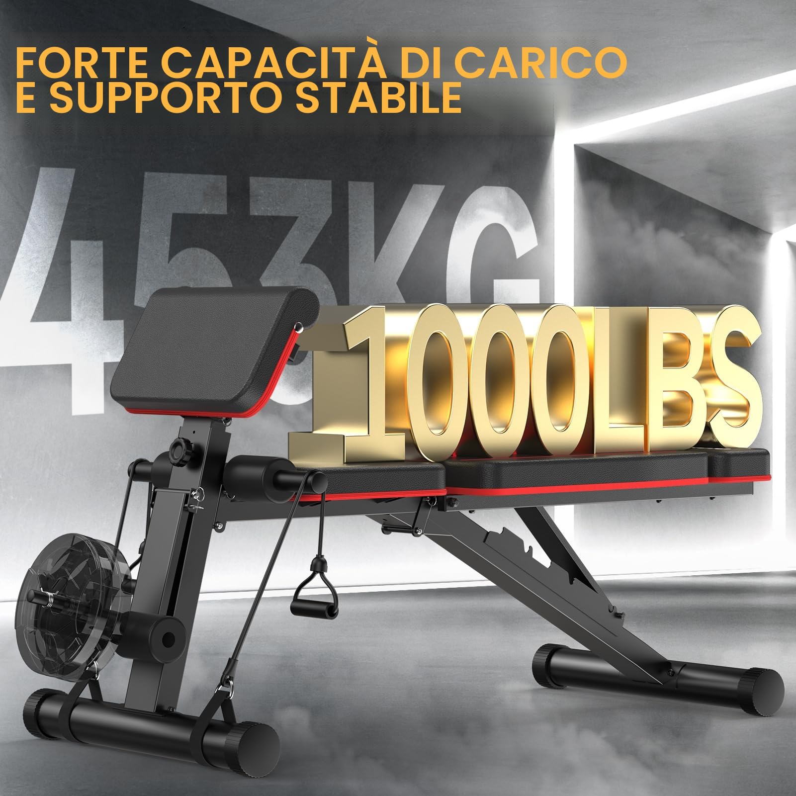 JOROTO Panca per pesi regolabile per palestra domestica, capacità di 453,6 kg, panca da allenamento pieghevole con estensione delle gambe e estensione della schiena, panca per esercizi preacher curl