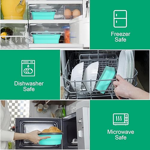 Miniatura 7 de Paquete de 8 recipientes plegables de almacenamiento de alimentos con tapas, juegos de recipientes de almacenamiento plegables de silicona para