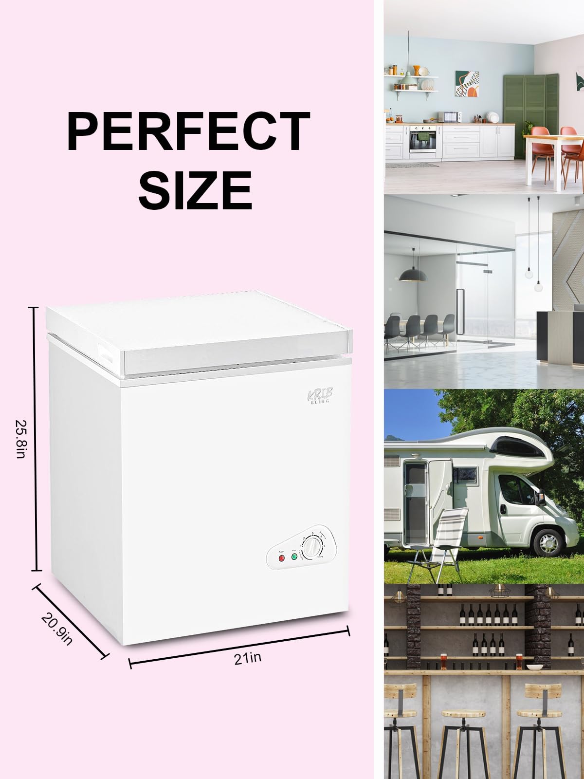 Krib Bling Chest Freezer Adjustable Thermostat Compact Freezers With Removable Storage Basket For House Kitchen Garage Basement 3.5 Cu.Ft White on Fridge.com - View 5