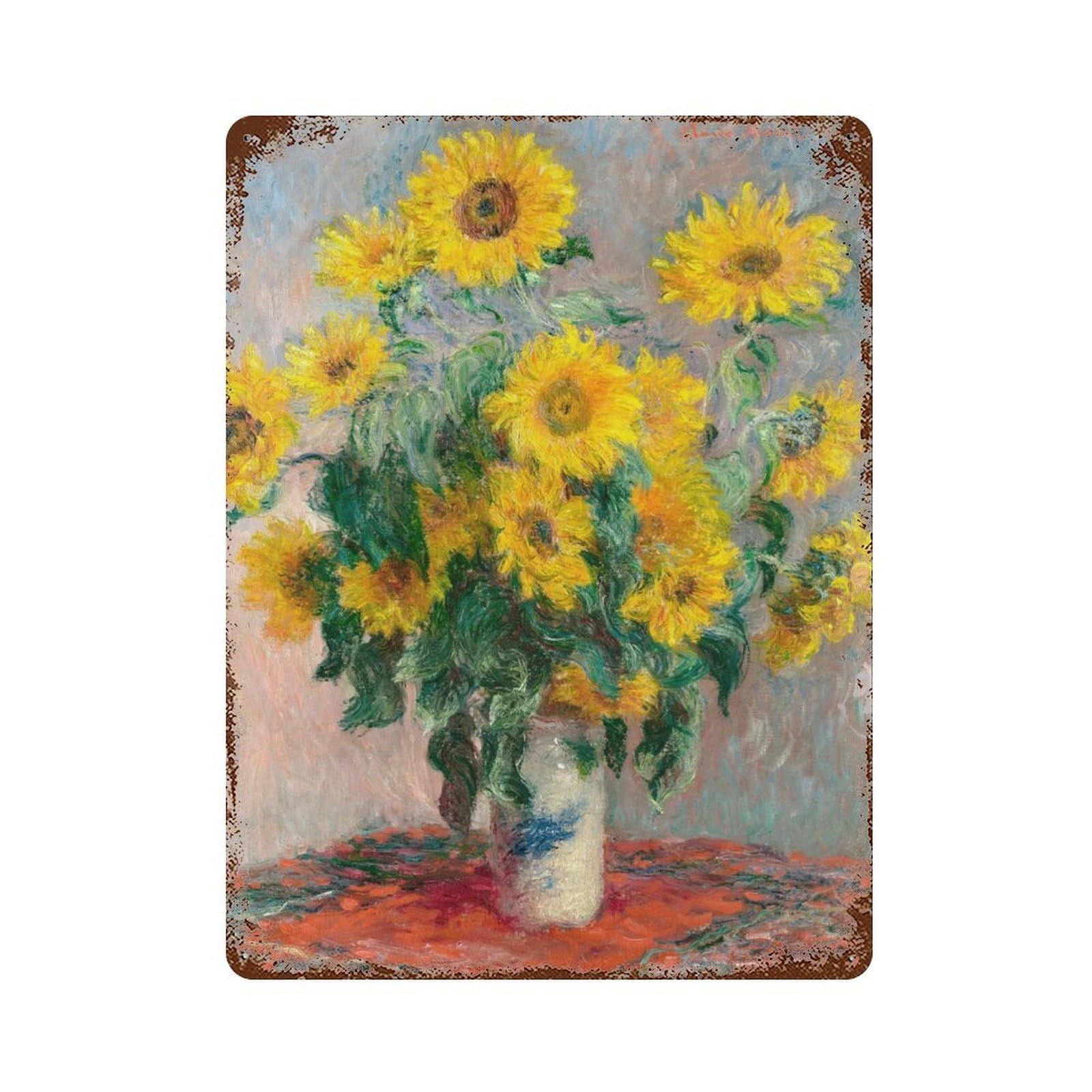 Rusty Metal Tin Sign Bouquet of Sunflowers 15.7"x11.8", Industrial Home Decor for Patio, Garden Room And Bar Decor