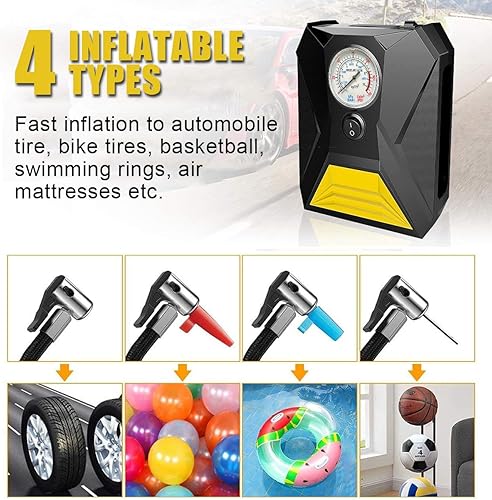 Miniatura 6 de Compresor de aire para inflador de neumáticos, bomba de aire portátil de 12 V CC con indicador de presión y luz LED de emergencia para neumáticos de