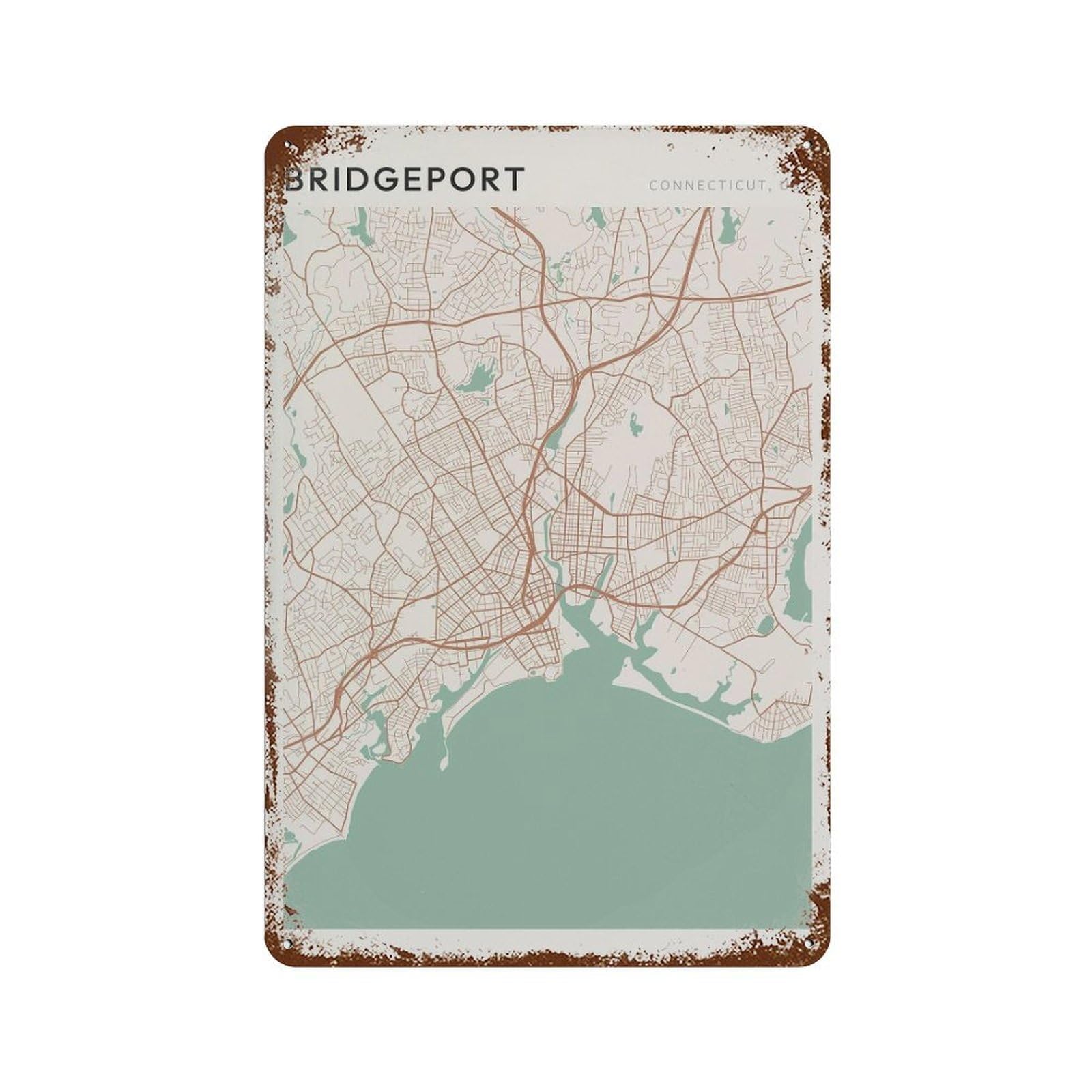 xiaoxiaoshen Bridgeport Map Connecticut Travel Gift Farmhouse Decor to Mom (2) Wall Decor Art Metal Tin Poster Modern Home Decor Art Home Bar Shop Decorations Vintage Sign 30x20cm