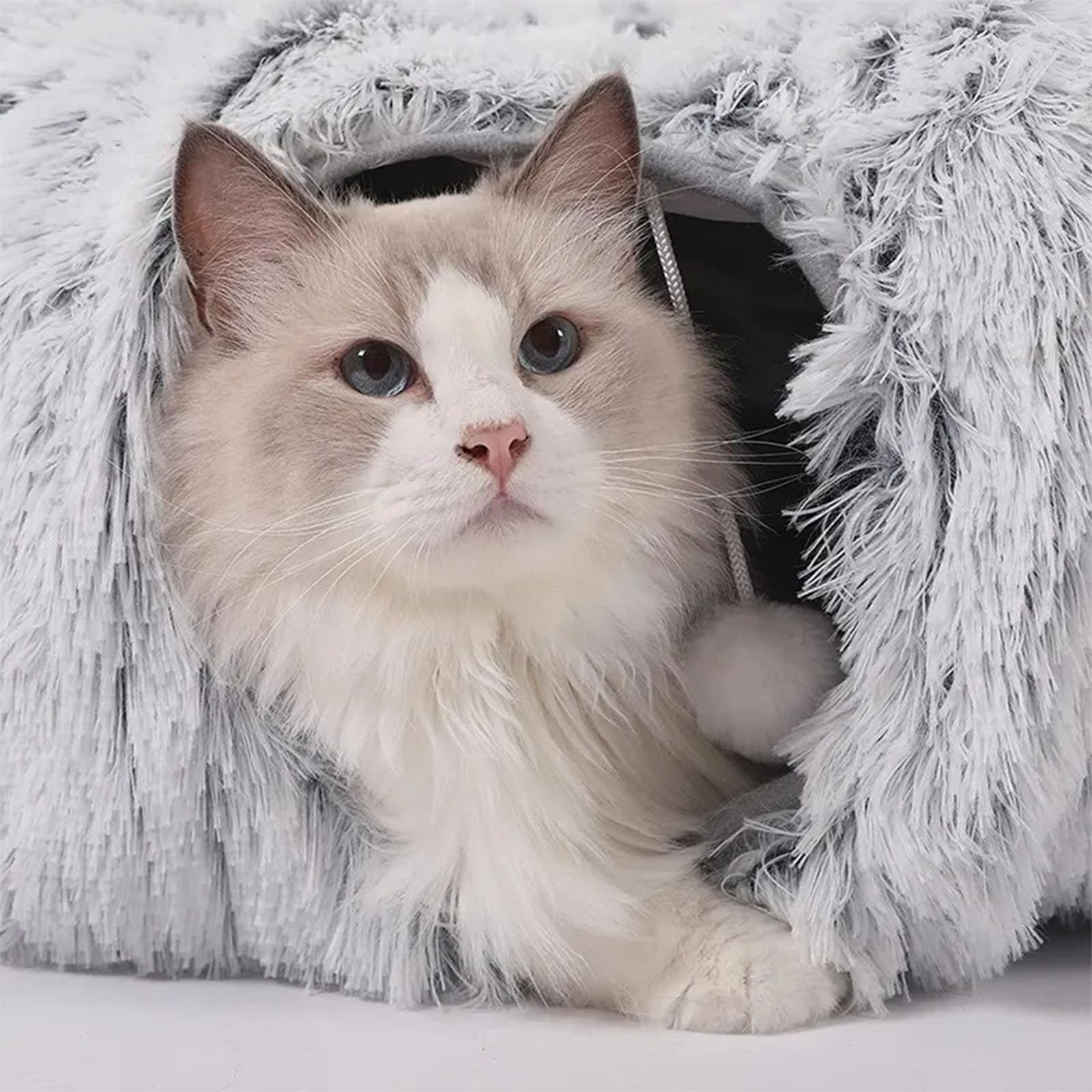 Cat Christmas Tree Tunnel,Cat Tunnel Bed Under Christmas Tree,Fauven Plush Cat Tunnel Bed -2 in 1, Christmas Cat Tree,Suitable for Medium And Small Cats (Gray)