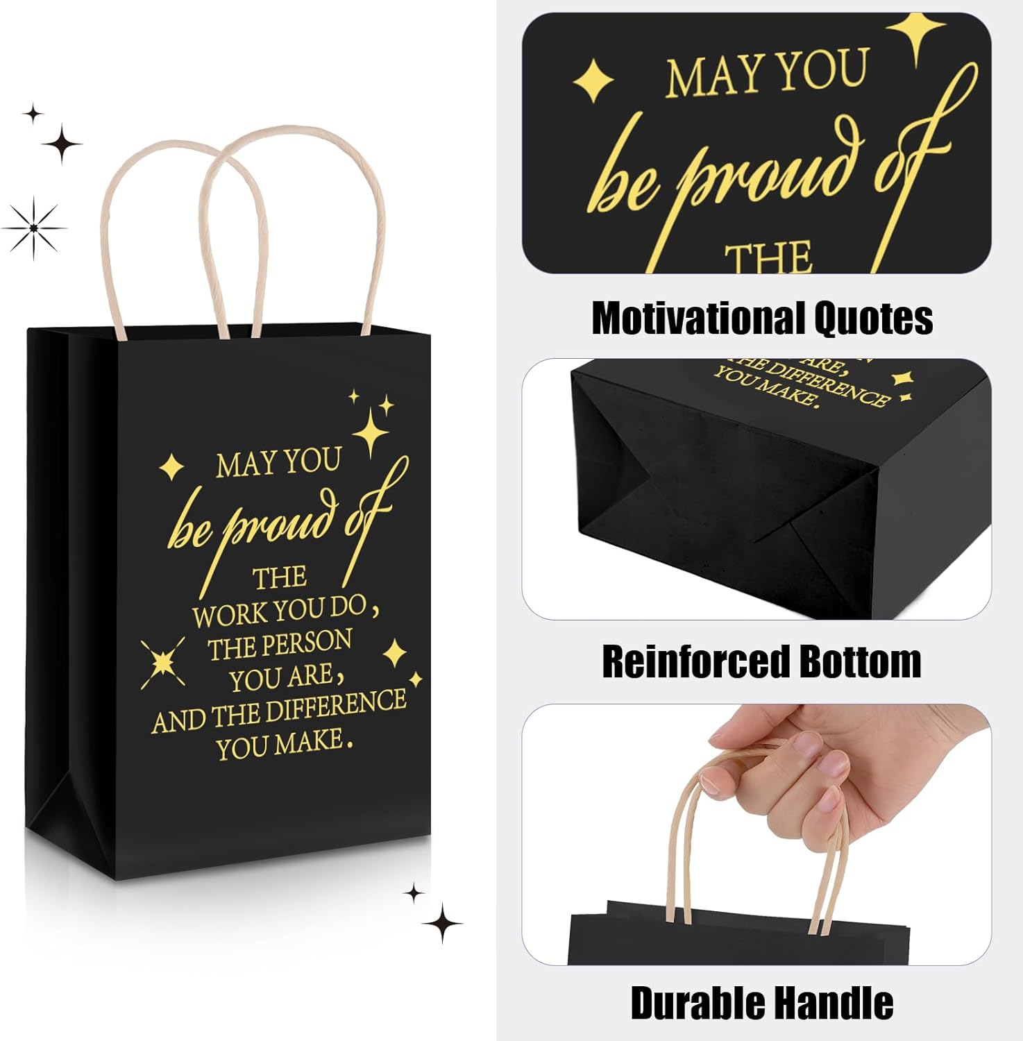 Joottuan 40 Pcs Employee Appreciation Gifts Bags Thank You Paper Bags Black Inspirational Gift Bags with Handle for Team Staff Coworkers Colleague Teacher - Image 3