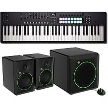Novation Launchkey 61 MK4 MIDI Keyboard Controller Bundle with Mackie CR5BT Bluetooth Monitors, CR8SBT 8-Inch Subwoofer, 2 TRS Cables 300W 35Hz 2.1 Studio for Music Production, Beat Making, Mixing