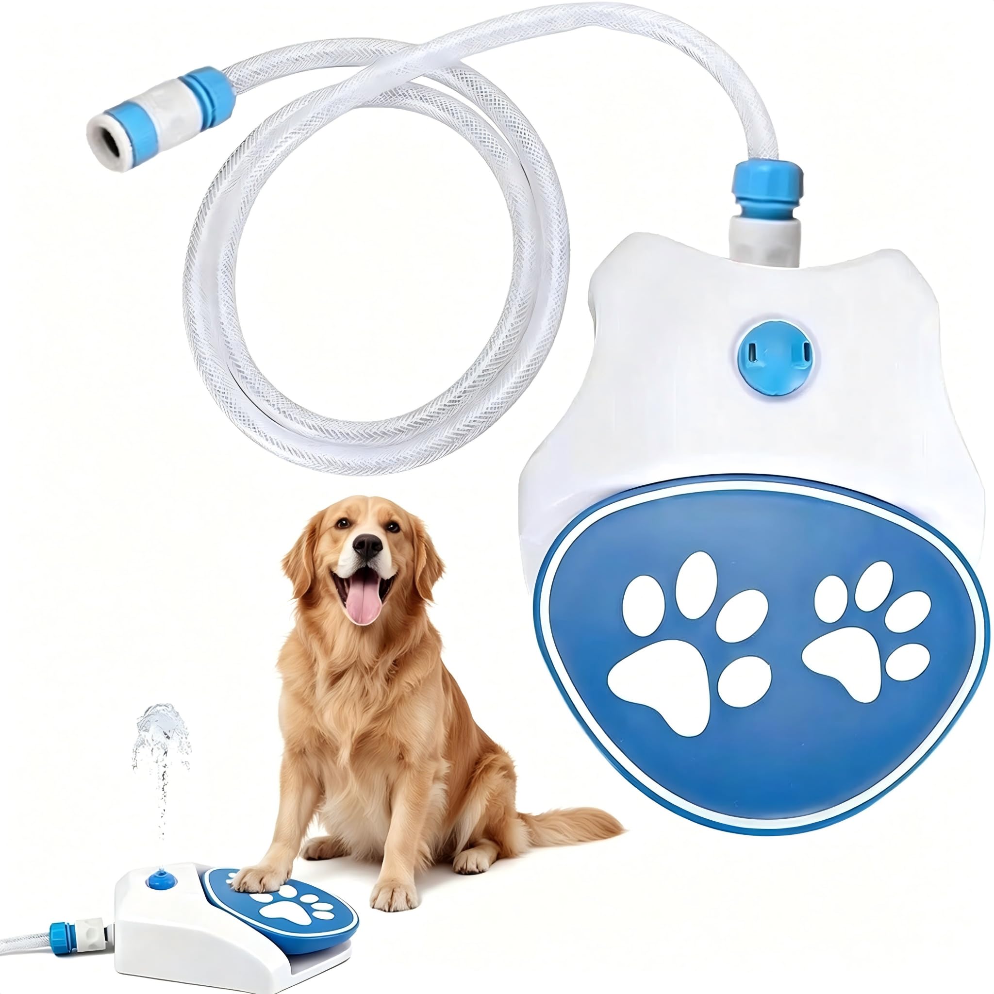 Wasserfontäne mit Pedal, Pfotenaktivierter Hunde Trinkbrunnen, Wasserspielzeug Für Welpen Im Garten Und Rasen, Fußbetätigter Wasserspender mit Sprinklerfunktion
