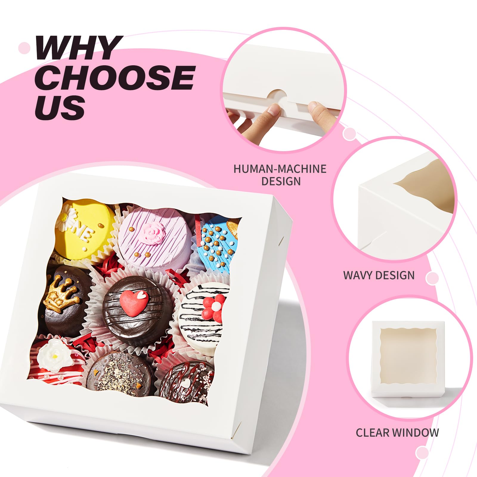 55 cajas de panadería de 6 x 6 x 2½ pulgadas con ventana, cajas de galletas pequeñas, cajas de macarrones, cajas de pastel, cajas de trufa y chocolate
