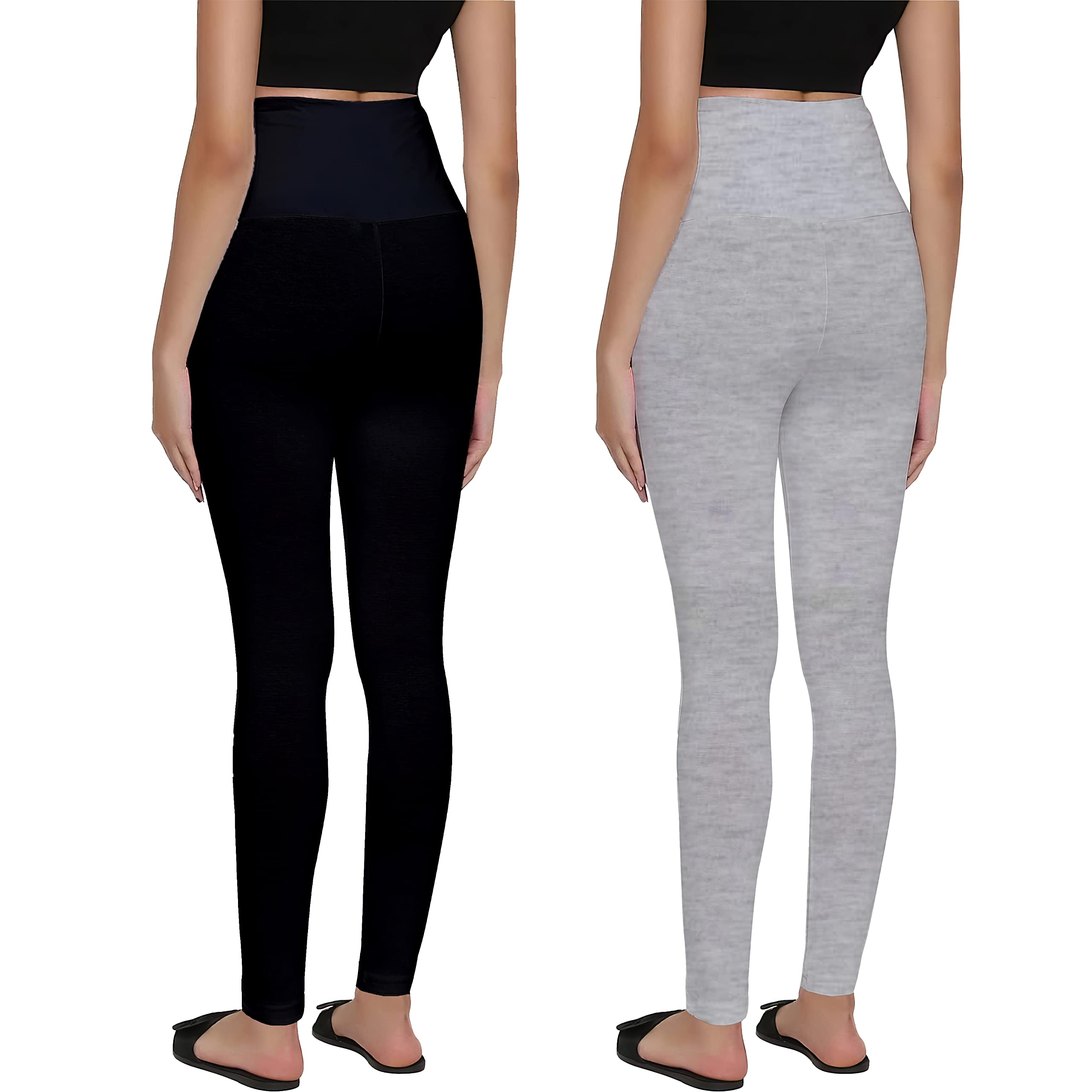 LENAM Cotton Lycra Stretchable Maternity Leggings(Pack of 2) (3XL, Black - Grey Melange) - Image 2 thumbnail