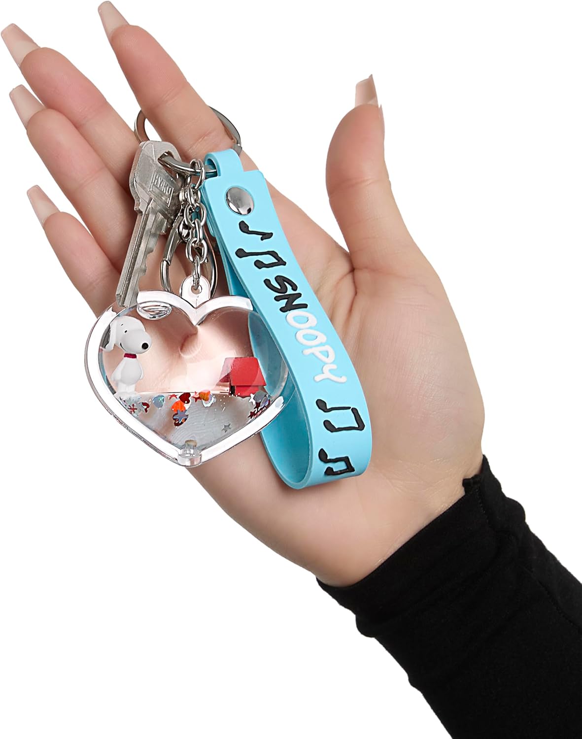 SALLY ROSE Snoopy Liquid Heart Keychain – Official Peanuts Bag Charm with Wristlet Strap for Backpacks & Bags - Image 3