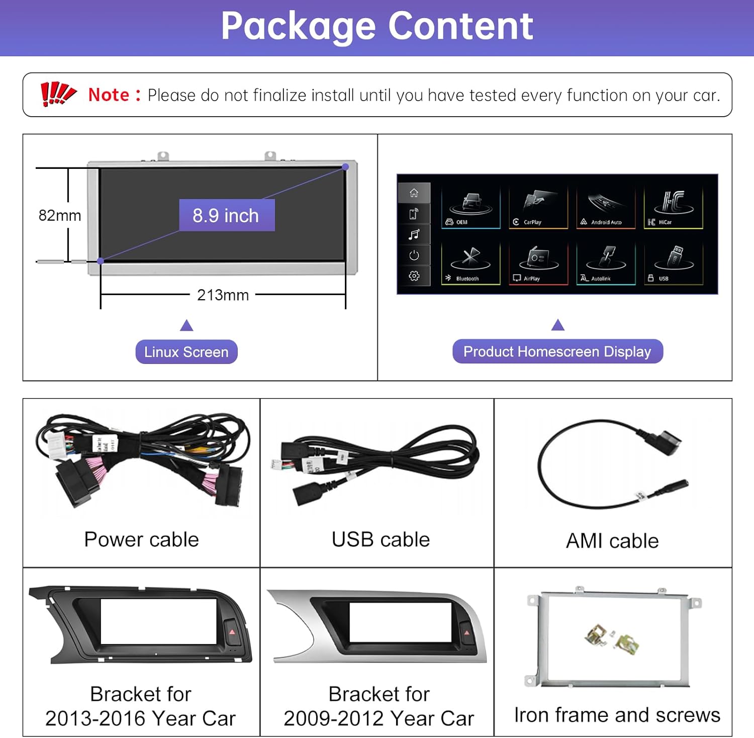 Road Top 8.9 Inch Car Radio Wireless CarPlay Touchscreen for Audi A4 2009-2015 Year with 2GMMI, Car Radio Stereo Multimedia Screen, Support Wireless Android Auto, Navigation, Mirrorlink