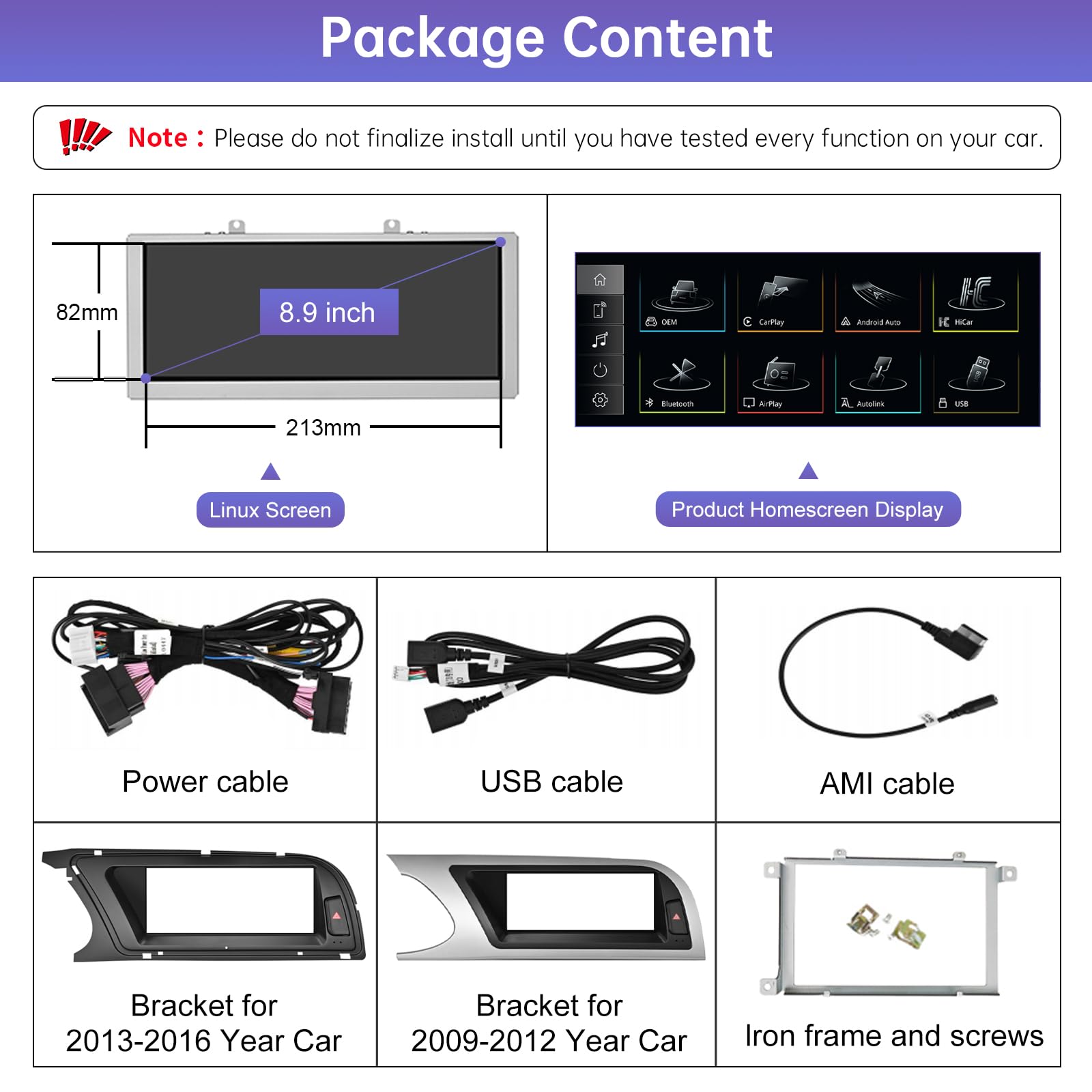 Road Top Radio de Coche Pantalla Táctil 8,9 Pulgadas Inalámbrica CarPlay Android Auto para Audi A4 2009-2015