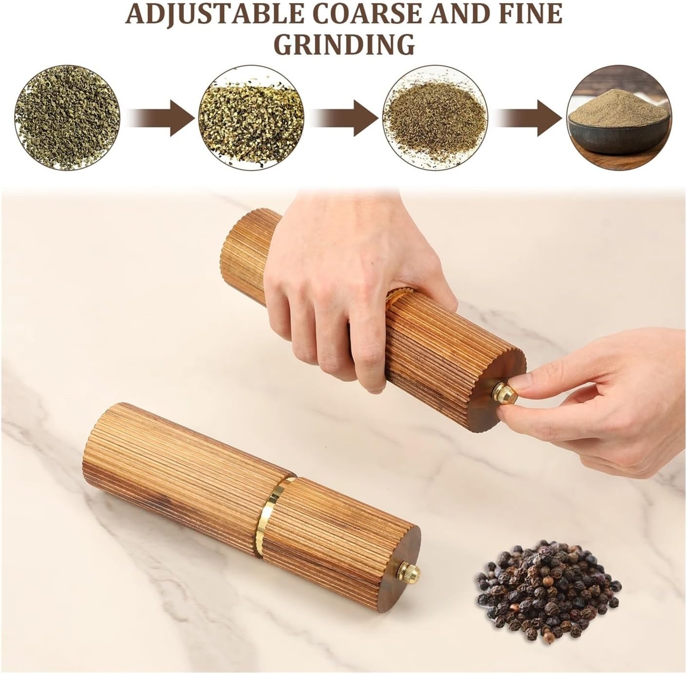 2 Pcs Salt And Pepper Grinder Acacia Wooden Spice Mill With Strong Adjustable Ceramic Rotor Kitchen Tools(Style 2)