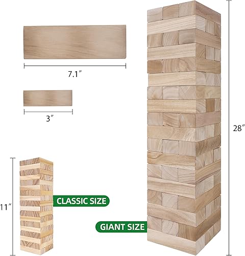 Miniatura 3 de GOTHINK Juego de torre gigante de caída, torre grande que se apila hasta más de 5 pies, 54 bloques gigantes de madera para juegos de patio al aire