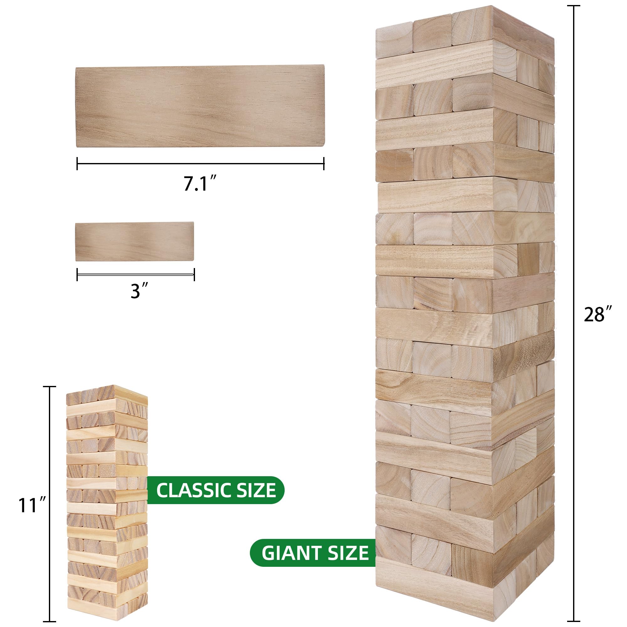 GOTHINK - Juego de torre gigante para remolque, torre grande apilable a más de 5 pies, 54 bloques de madera jumbo para juegos de patio exterior con funda de transporte, apilamiento de madera, juguete