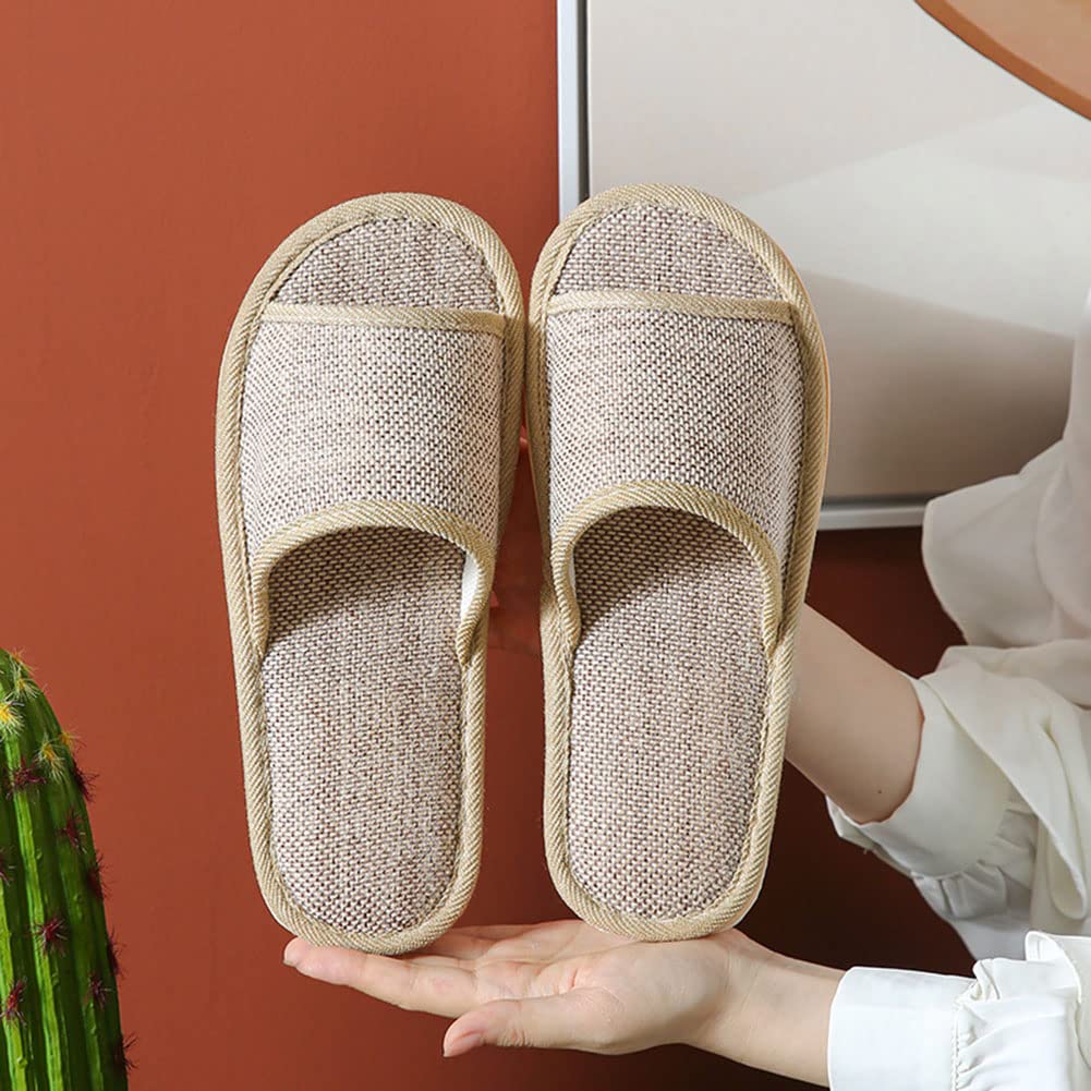 Set di 6 paia di pantofole in lino, per ospiti, con punta aperta, pantofole da bagno, antiscivolo, lavabili