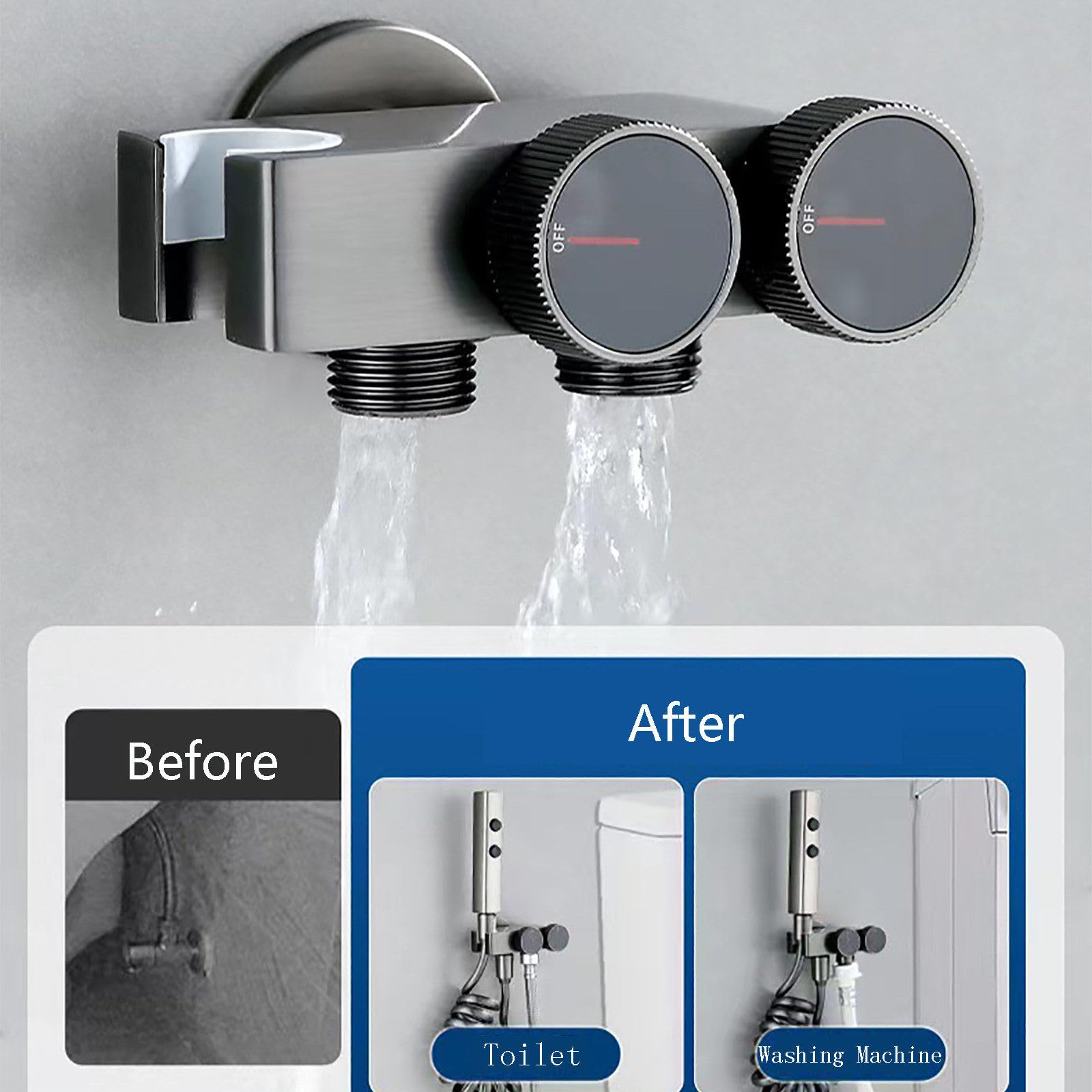 Billg Kit Douchette WC, Pulvérisateur de Baignoire Portatif pour Toilettes, Pomme de Douche Toilette avec Tuyau Adaptateurs G1/2" Kit Hygiene WC en Laiton, Gris