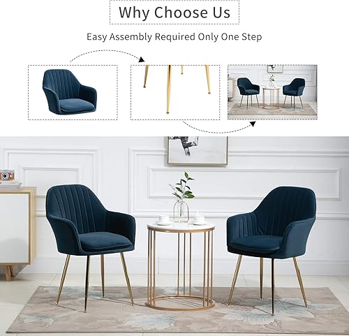 Miniatura 8 de ECOTOUGE Juego de 6 sillas de comedor modernas, sillas de comedor tapizadas con patas de metal dorado, sillas de cocina de terciopelo mate para mesa