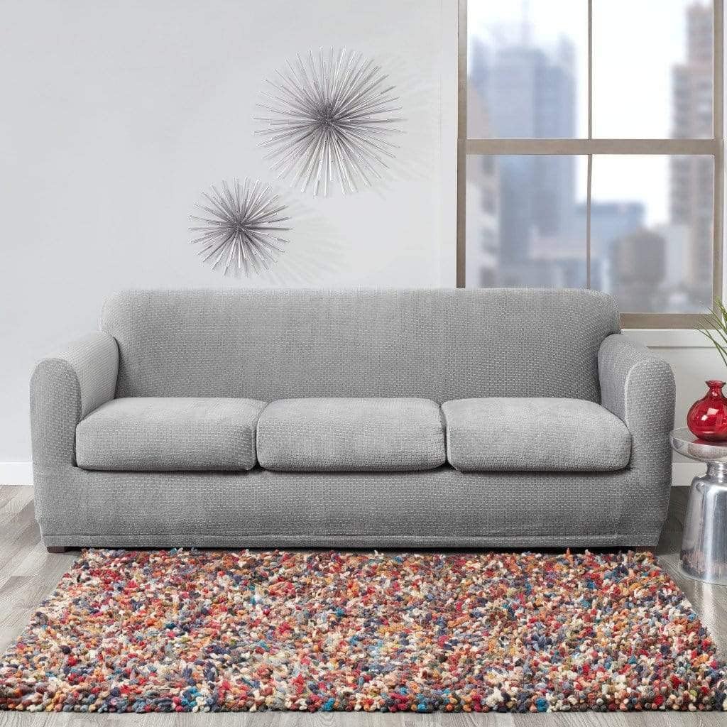SureFit Stretch Modern Block Loveseat Slipcover | Form Fit | Individual Cushion Covers | Machine Washable Loveseat/Gray
