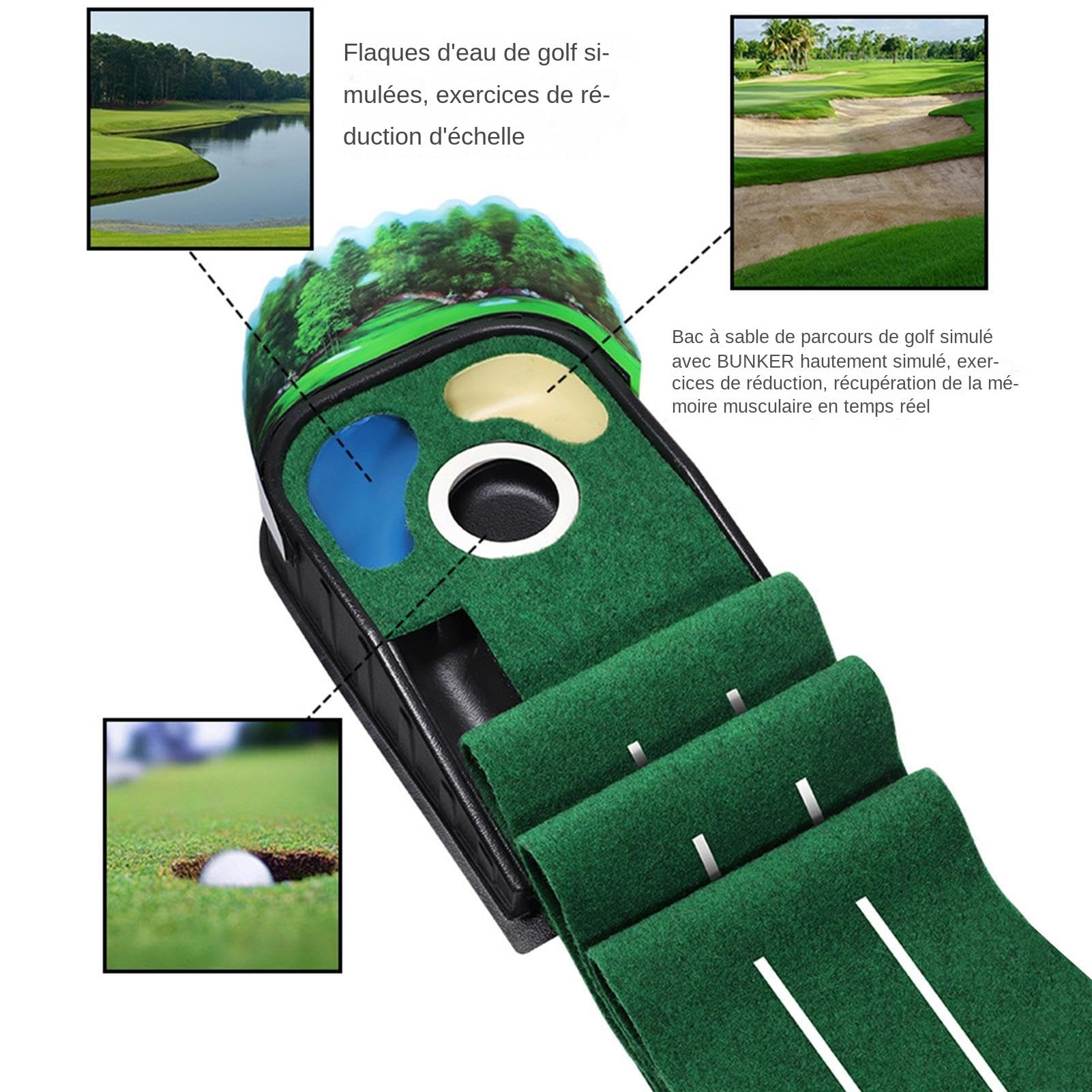Tapis de putting de golf, vert de putting intérieur et extérieur | Green de golf intérieur Tech,Base en bois massif de velours, utilisation intérieure et extérieure, accessoires de golf luxueux pour h