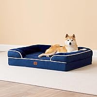Vista 180 de EHEYCIGA - Cama ortopédica para perro grande, impermeable, de espuma viscoelástica y espuma tipo caja de huevos, bordes elevados, antideslizante